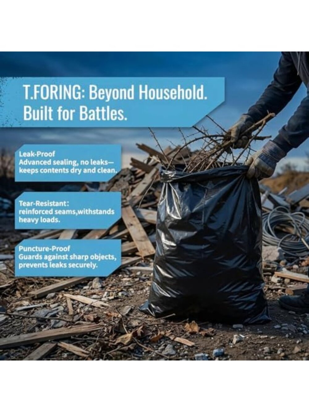 Heavy Duty 55-60 Gallon Trash Bags, 2.1 Mil Thickness, 100 Count, Extra Strong - Picture 6 of 6